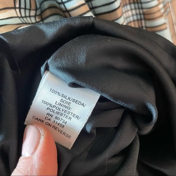 BCBG MaxAzaria black and plaid silk dress spaghetti straps fully lined - Picture 12 of 17